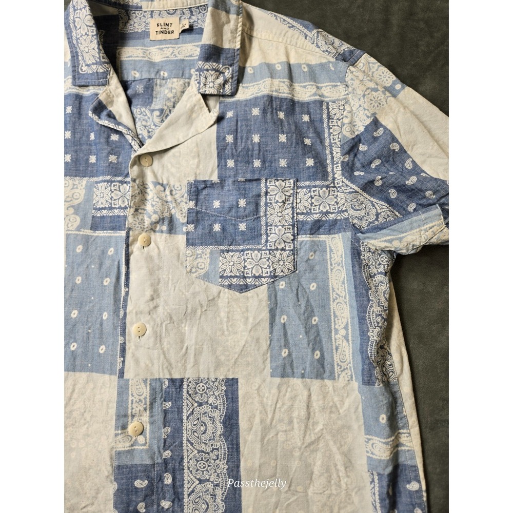 Men's Blue Patchwork Casual Button Down Shirt - image 8